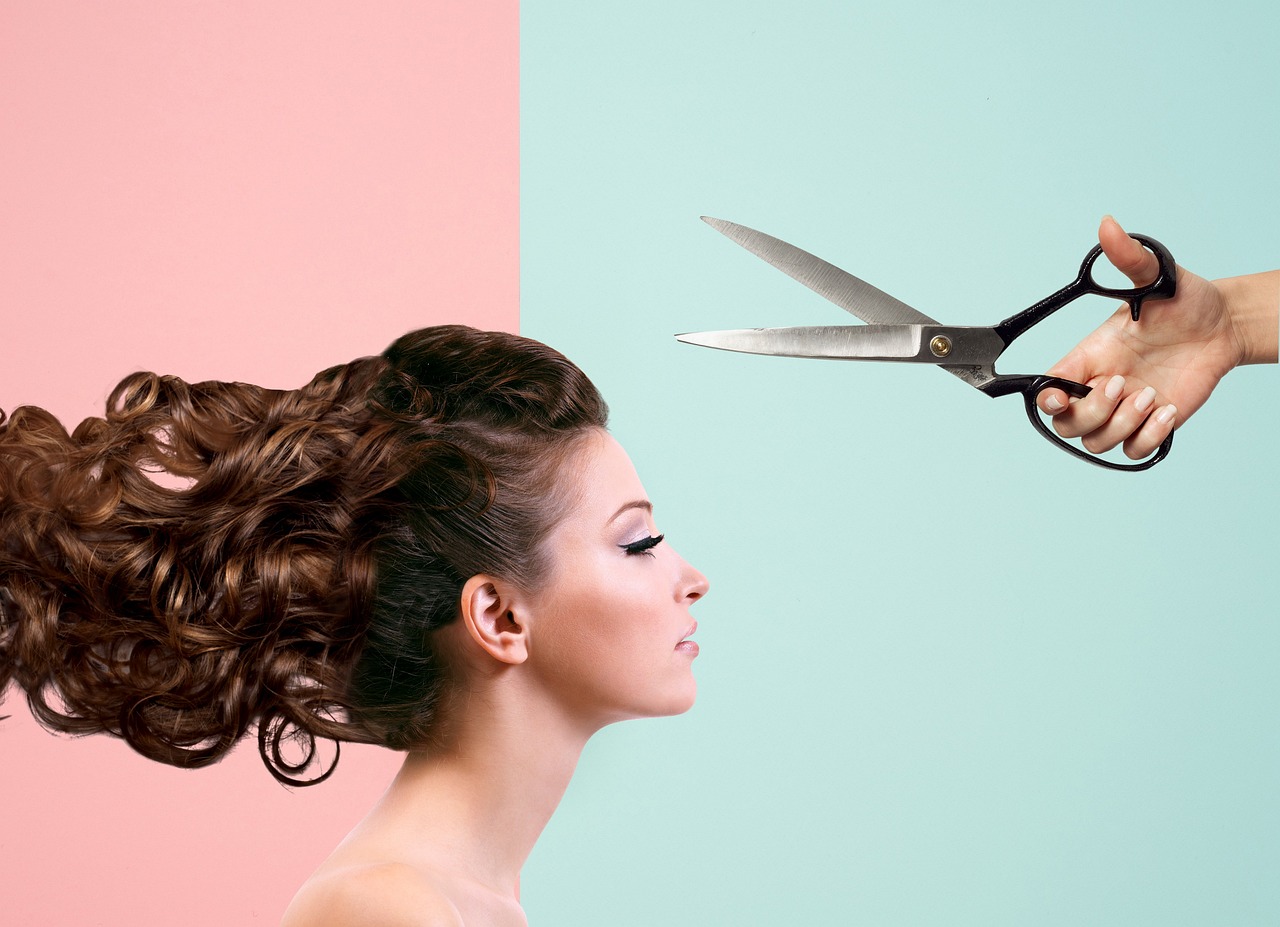 woman, hair, scissors